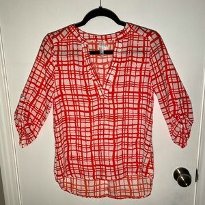 Pink Owl - Orange & White Geometric Blouse